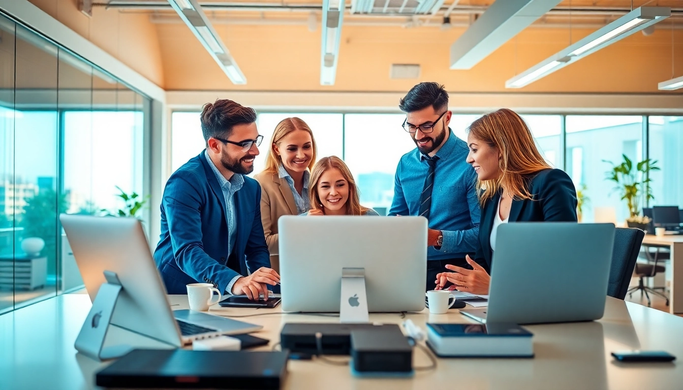 Engaging scene showcasing a team working to find commission-only salespeople in a vibrant office setting.