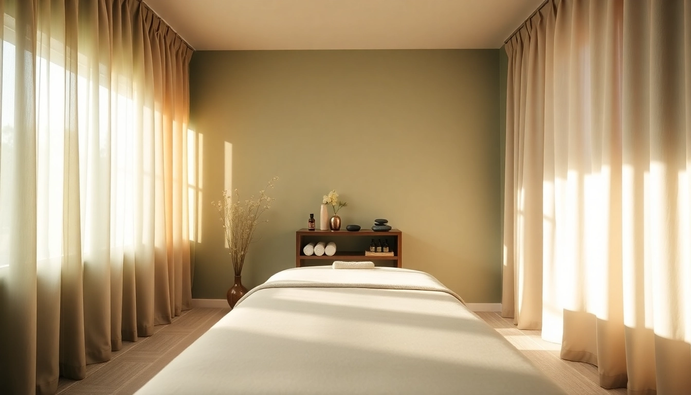 마사지 룸의 따뜻하고 아늑한 분위기, 오일과 마사지 테이블 등 출장마사지 요소가 포함되어 있습니다.