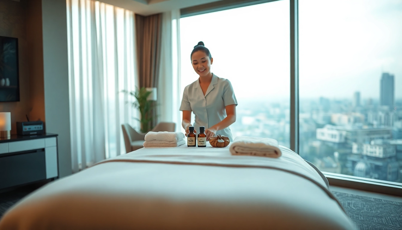 출장 services provided by a professional therapist in a calming hotel environment.