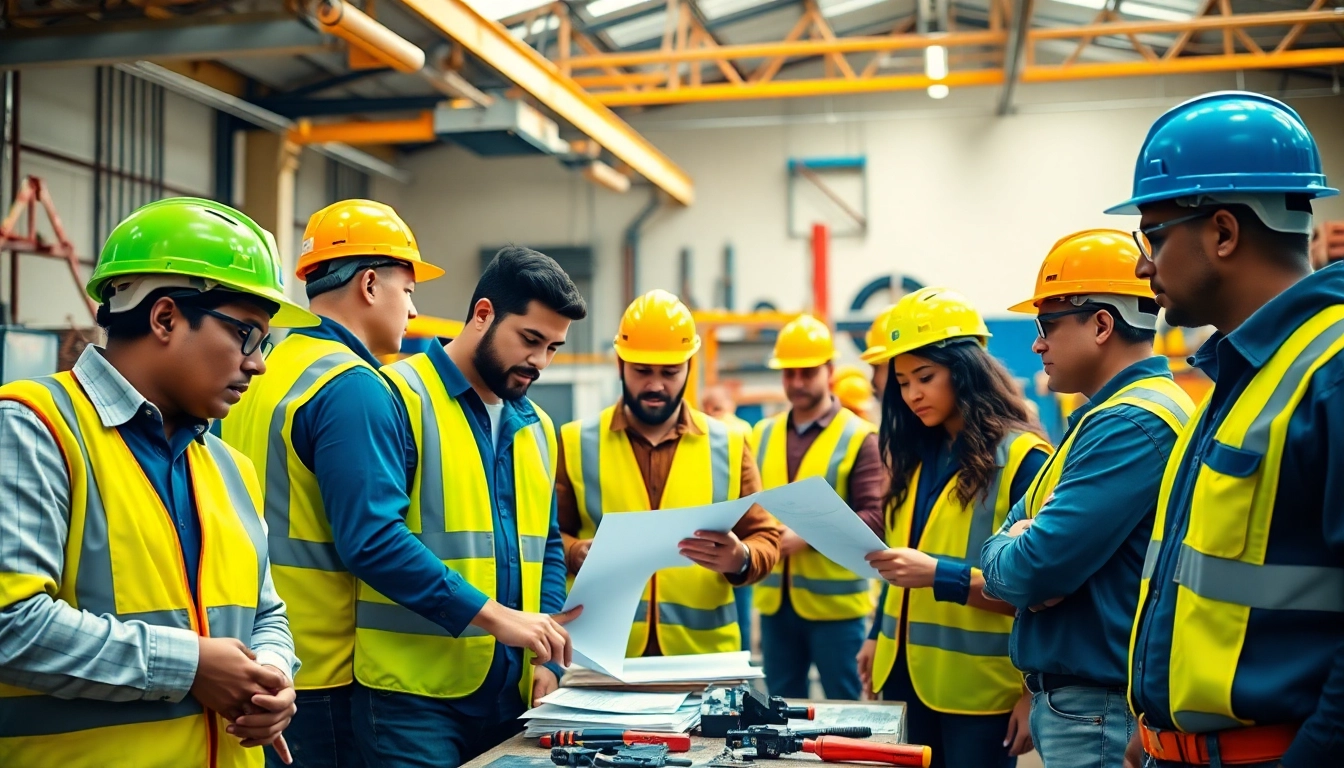 Hands-on construction training programs featuring diverse workers in a professional workshop setting.