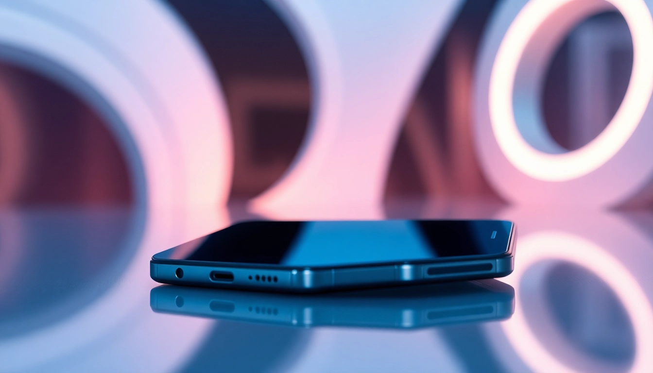 smartfony o nowoczesnym designie na eleganckim biurku, otoczone miękkim światłem.