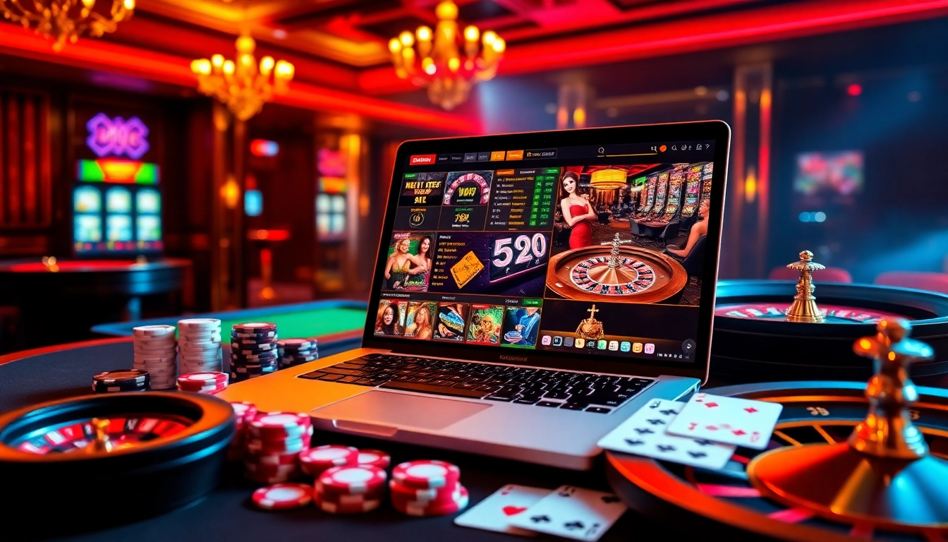 Scène de jeu en ligne captivante mettant en vedette le meilleur casino en ligne avec des joueurs et des éléments de casino.