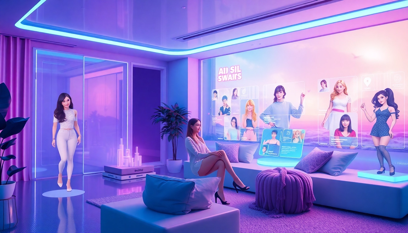 Engaging scene of AI girlfriend platform featuring diverse characters and chat interfaces.