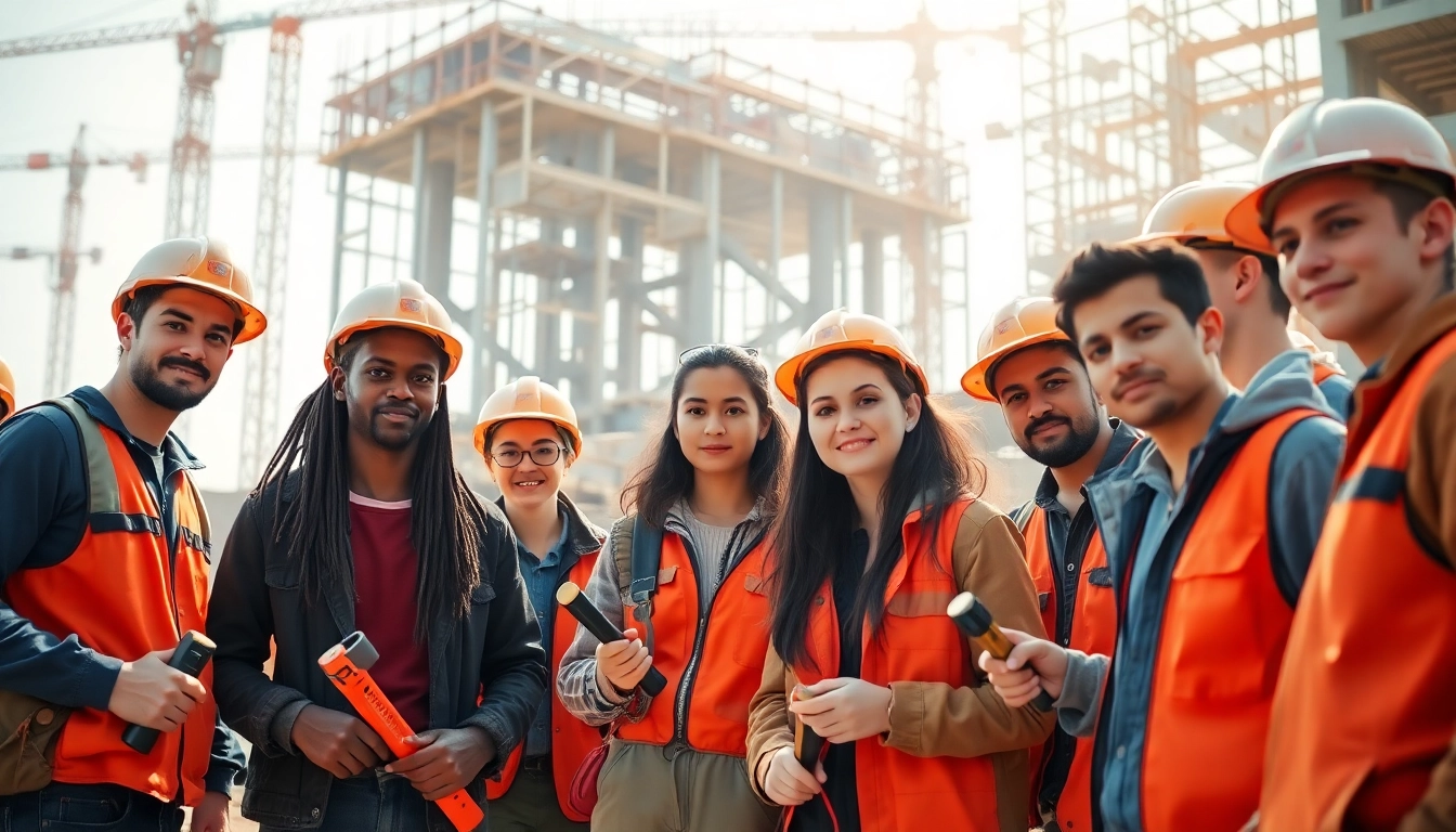 Construction apprenticeship in action with apprentices collaborating on a job site.