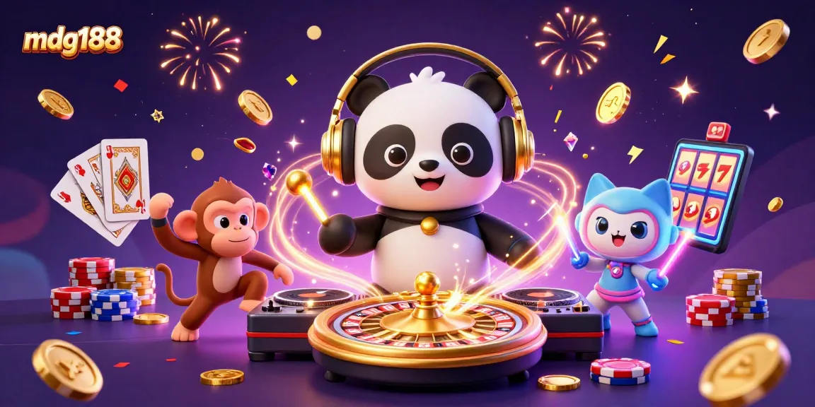 Experience the thrill of mdg188 with vibrant gaming characters and dynamic casino elements.