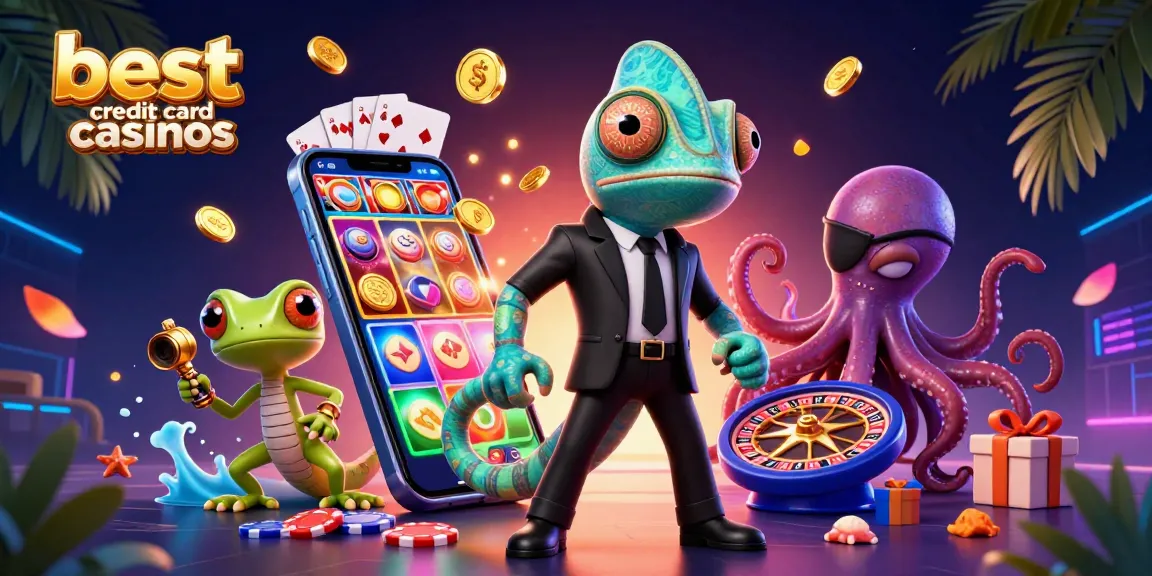 Experience the thrill of the best credit card casinos with vibrant casino elements and dynamic characters.