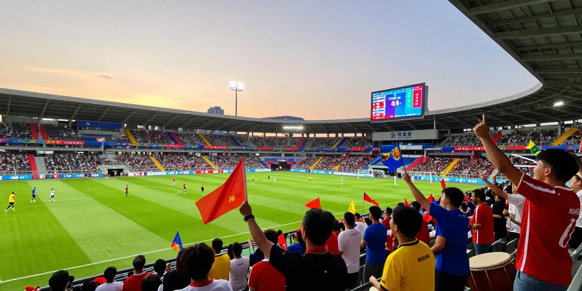 Live koora match with fans cheering in a vibrant stadium atmosphere during an exciting football game.