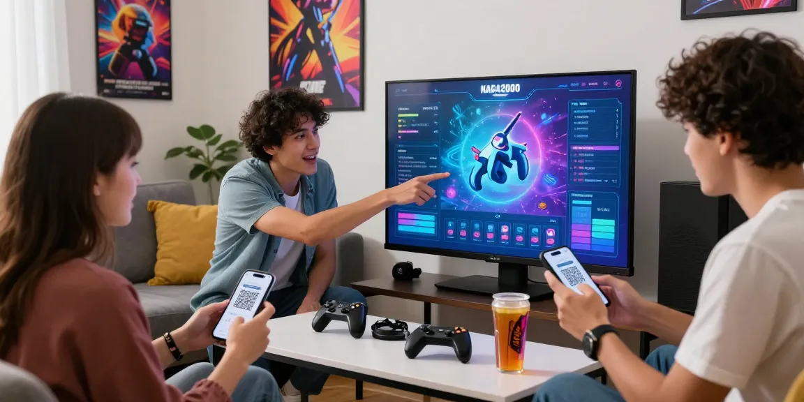 NAGA2000 topup akun game dengan QRIS gratis biaya admin, suasana bermain game di ruang tamu yang nyaman.